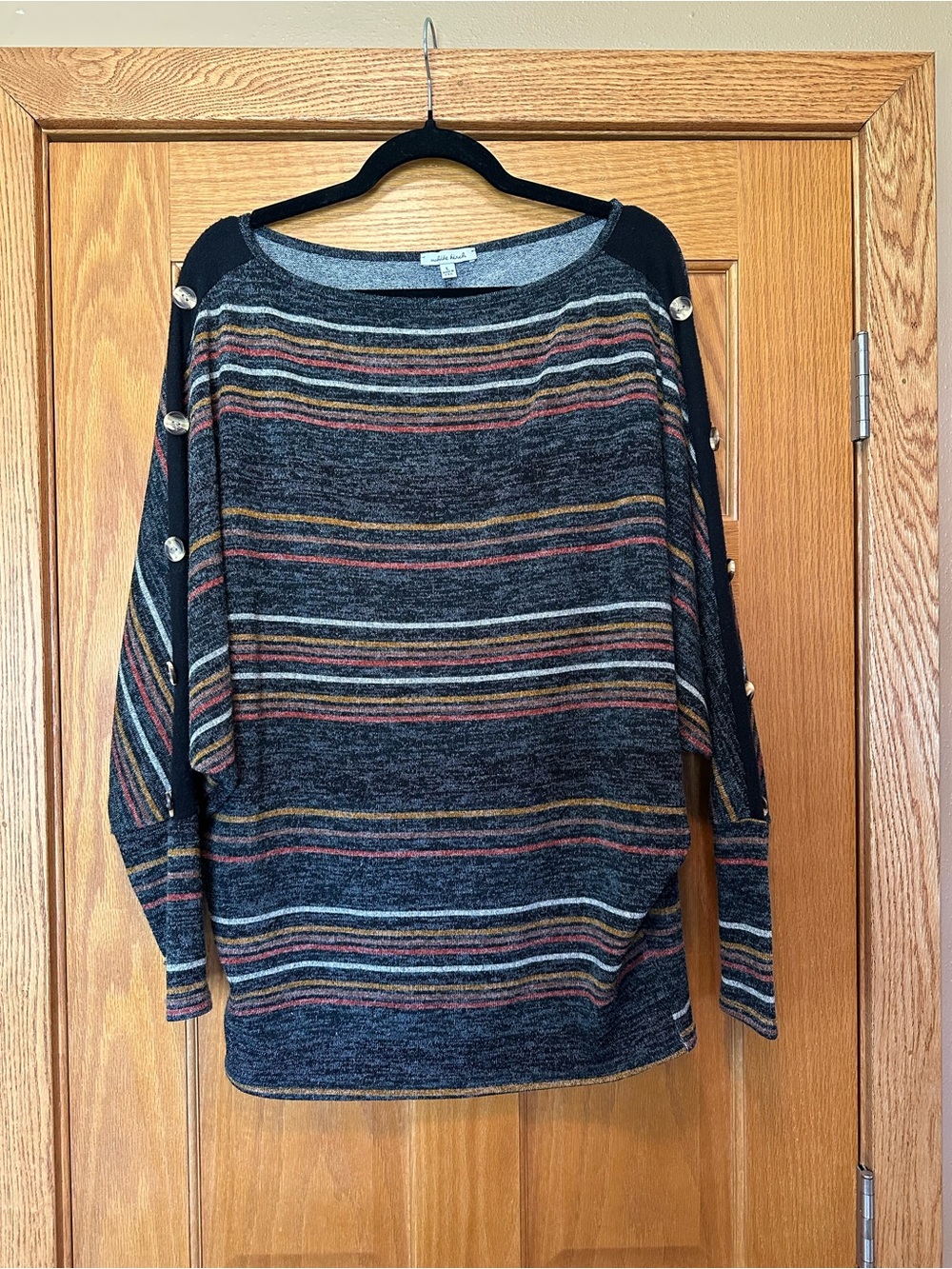 White Birch Striped Button-Trim Women's Sweater - Black Multi